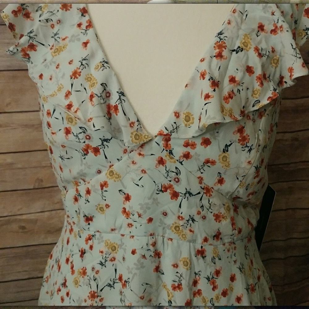 Lulus Floral Mini Dress With Front Ruffle - Picture 2 of 8